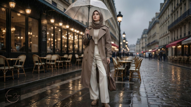 چه مانتویی قد را بلندتر نشان می‌دهد با طراحی ساده و برش عمودی