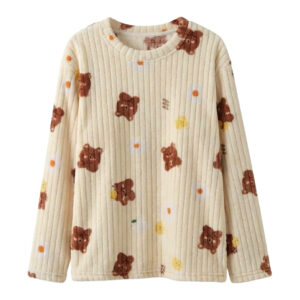 ست راحتی حوله‌ای زنانه | مدل خرسی رنگ کرمی نرم و گرم