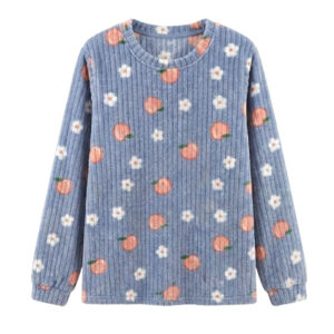 ست راحتی حوله‌ای زنانه | مدل هلو رنگ آبی نرم و گرم